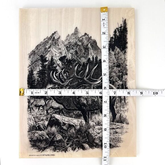 Vintage 1977 Montana Marble Art Etched Bugling Bull Elk Bill O'Neil Gorgeous - Picture 8 of 8